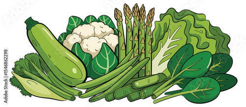 Assortment of Fresh Green Vegetables Illustration