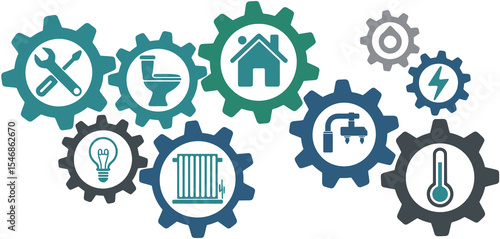 Home Services Interconnected Gears Graphic