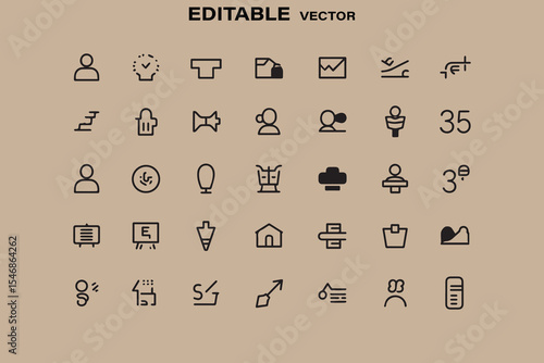 Editable vector icon set for business and technology