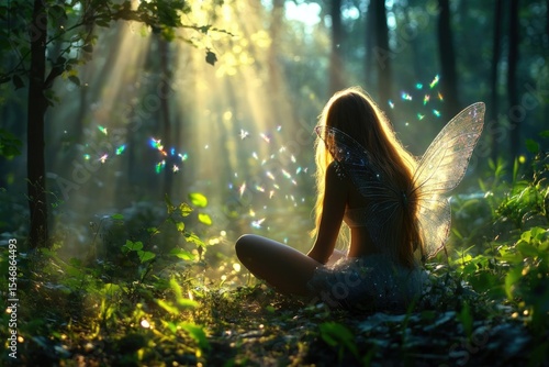 Winged sprite: fairy presence, delicate wing, magical glow, gentle creature, woodland mystery, sparkling air, ethereal beauty, soft light, graceful being, silent charm, mystic essence