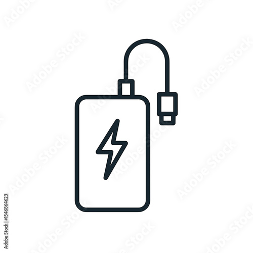 Portable power bank with charging cable and lightning bolt symbol  