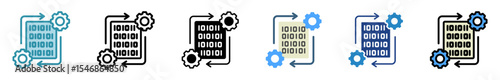 Processing Data multi style, mini illustration icon set. outline, flat, glyph, line color. vector for UI, UX, app, web, digital or print, related to machine learning, technology, education, industry.