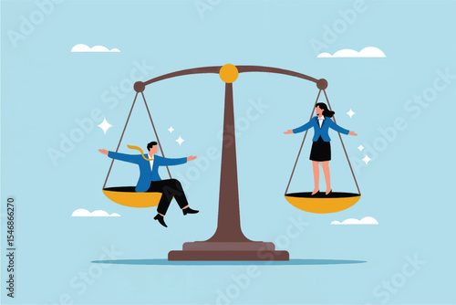 Gender equality scales flat vector illustration isolated on transparent background
