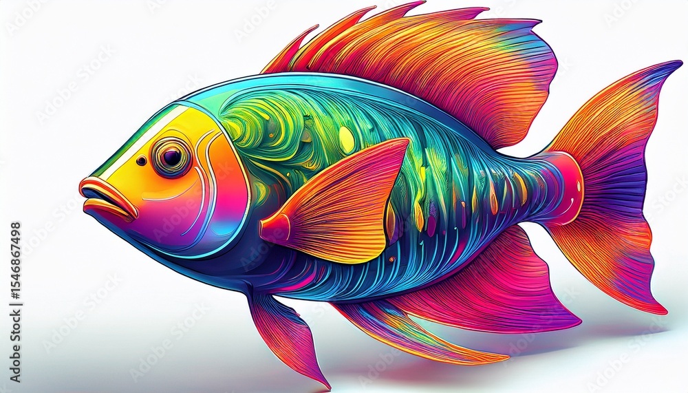 Fototapeta premium colorful neon fishes isolated on white background