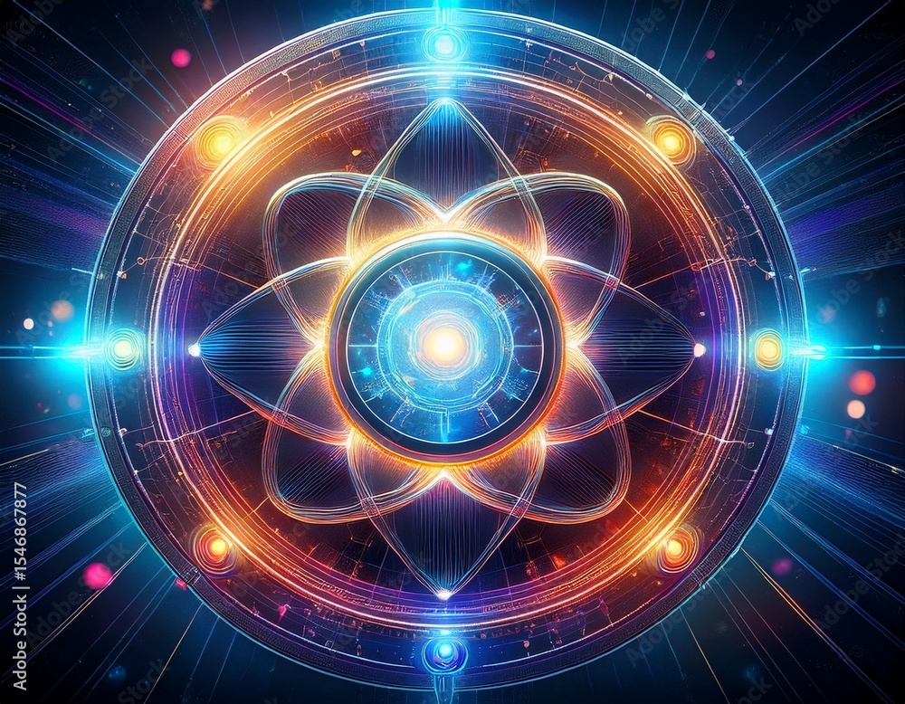 Obraz premium futuristic holographic energy core with atom fusion