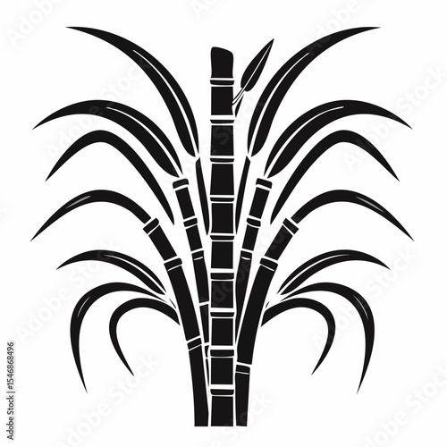 Sugarcane silhouette vector illustration with detailed stalks and leaves on a white background