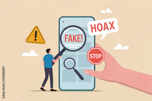 Flat vector illustration of fake news detection on smartphone isolated on transparent background