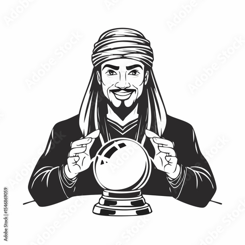 Gypsy fortune teller crystal ball image vector isolated on white background.