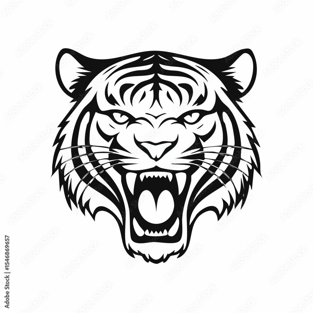 Fototapeta premium Roaring Tiger Head Image Vector. Angry Tiger Roar Head Vector Image on white background.