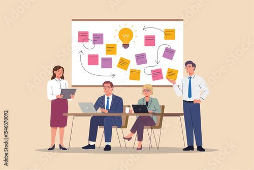 Business team brainstorming session flat vector illustration isolated on transparent background