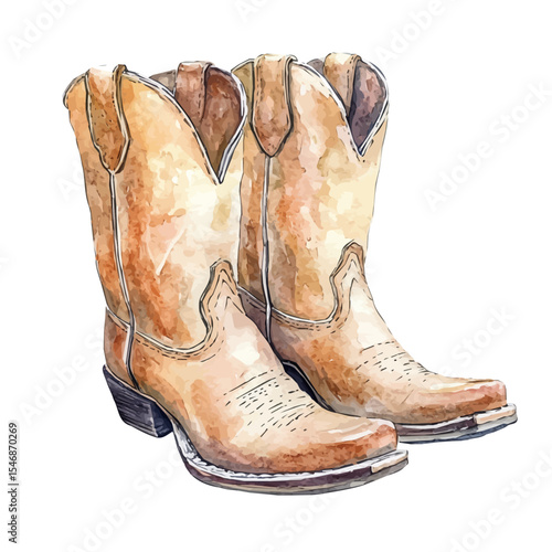 watercolor of Cowboy Boots, vector, isolated on a white background.