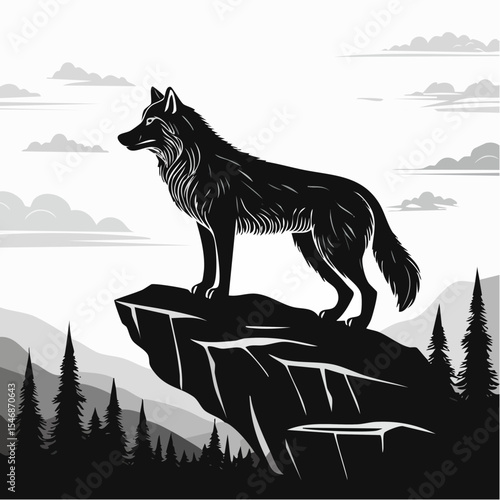 Wolves Standing Proudly on a Rocky Hilltop in a Majestic Wilderness Landscape