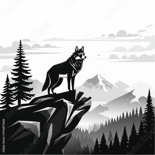 Wolves Standing Proudly on a Rocky Hilltop in a Majestic Wilderness Landscape