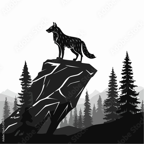 Wolves Standing Proudly on a Rocky Hilltop in a Majestic Wilderness Landscape
