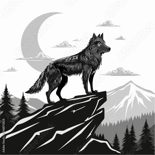 Wolves Standing Proudly on a Rocky Hilltop in a Majestic Wilderness Landscape