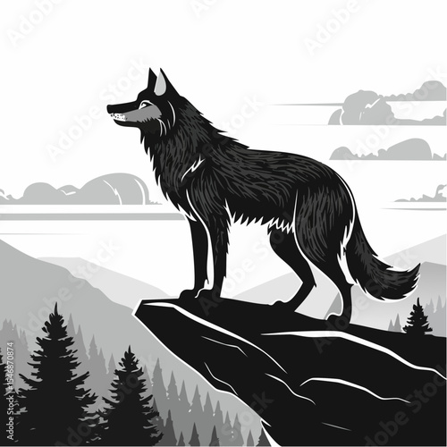 Wolves Standing Proudly on a Rocky Hilltop in a Majestic Wilderness Landscape