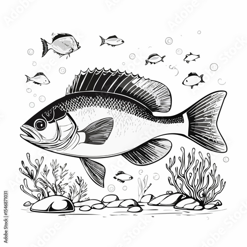 Underwater Fish Vector Image Isolated on white background.