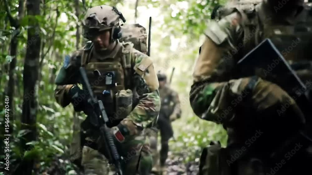 Modern military troops in jungle terrain Modern military troops in jungle terrain