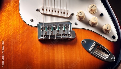 close up of electric guitar strings and controls
