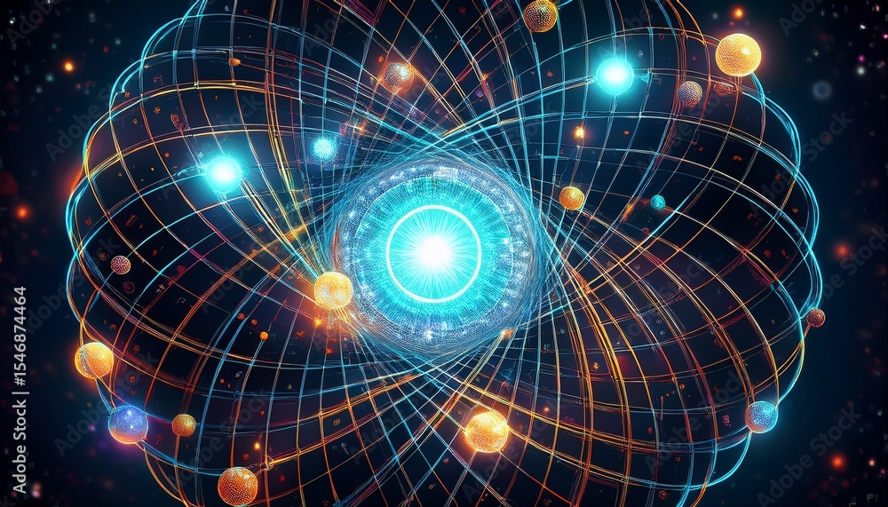 Fototapeta premium quantum particles orbiting a digital nucleus