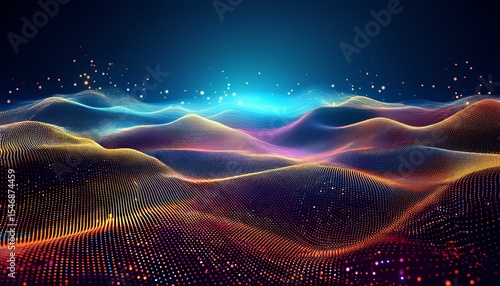 abstract digital landscape of glowing particles