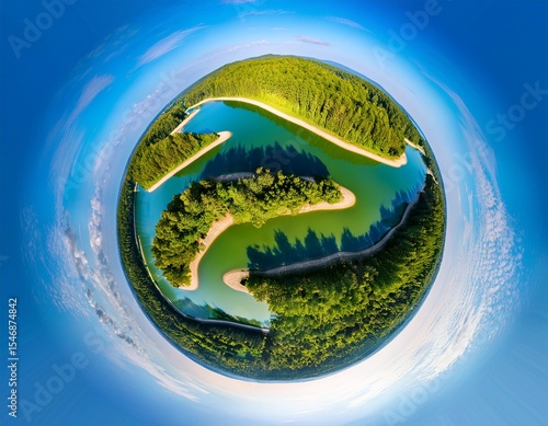 miniature island landscape with winding river and trees