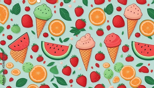 cute fruit and ice cream seamless pattern