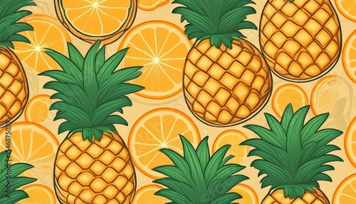 fresh pineapple and orange seamless pattern design