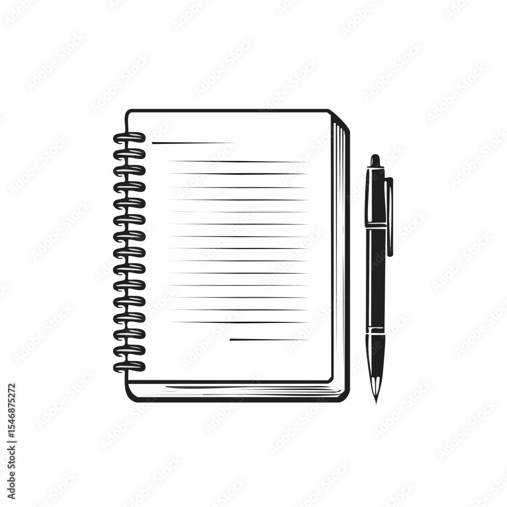 Notebook with Pen Vector Image on white background Notebook with Pen Vector Image on white background