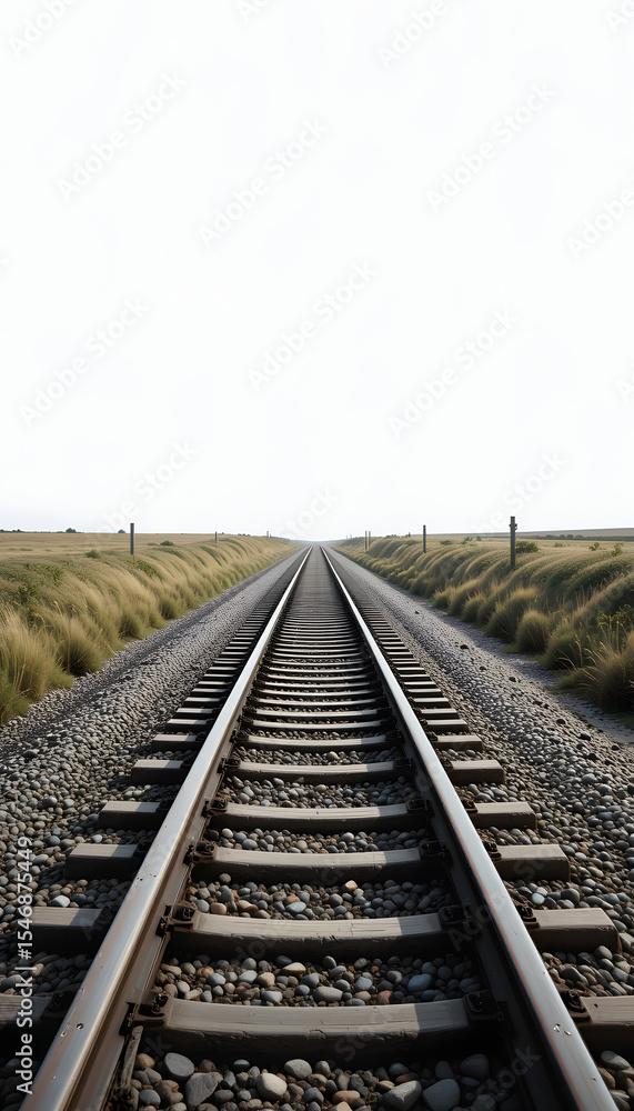 Fototapeta premium a single railway track stretching from the foreground into the distance.