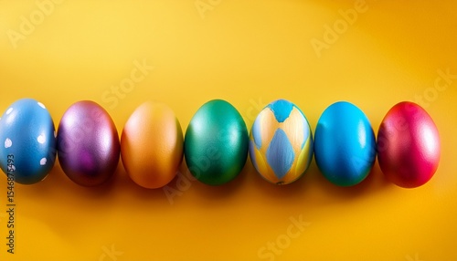 colorful easter eggs on yellow background