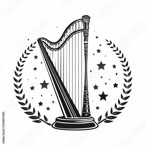 Celtic Harp Celebration Design Vector isolated on white background.