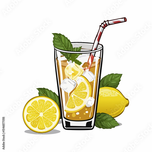Lemon Iced Tea Recipe Image vector isolated on White Background.