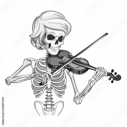 Human Skeleton Playing Violin Fiddle Image Vector isolated on white background