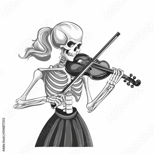 Human Skeleton Playing Violin Fiddle Image Vector isolated on white background