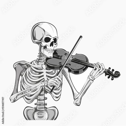 Human Skeleton Playing Violin Fiddle Image Vector isolated on white background
