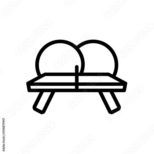 Minimalist ping pong table with paddles in black line art design  