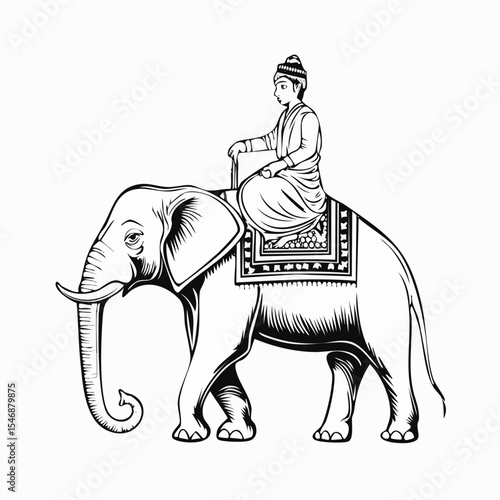 Indian Man Riding Elephant Vector Illustration isolated on white background