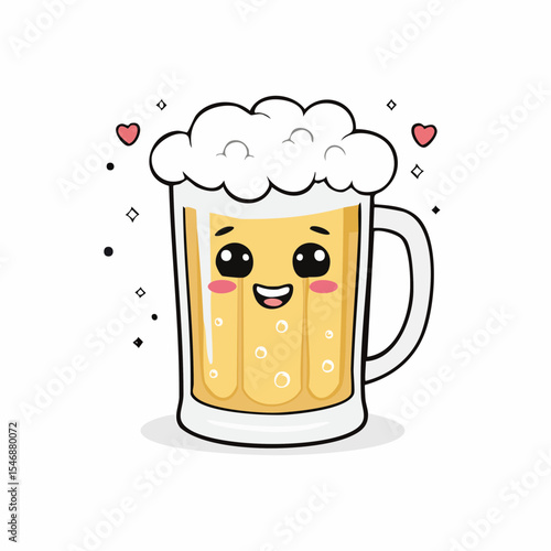 A cartoon of a mug of beer with a happy face Image vector isolated on white background.