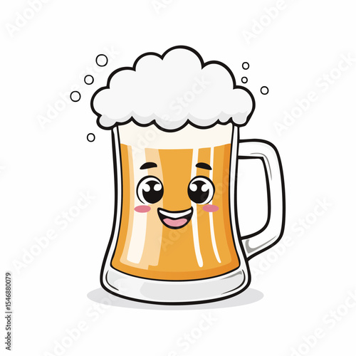 A cartoon of a mug of beer with a happy face Image vector isolated on white background.