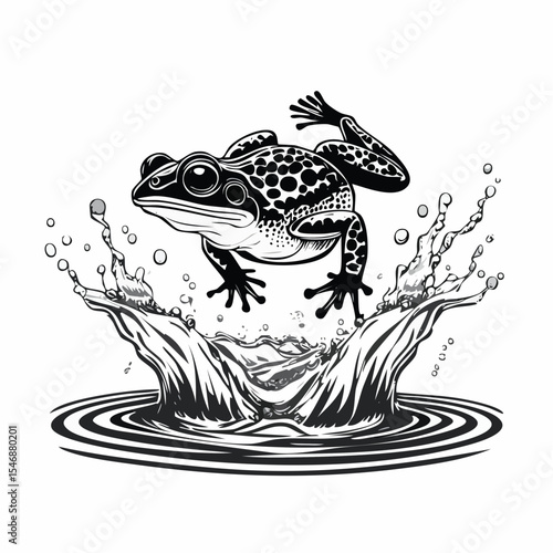 Frog Jumping Out Of Water Image Vector isolated on white background.