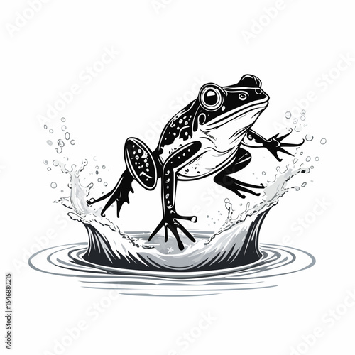 Frog Jumping Out Of Water Image Vector isolated on white background.