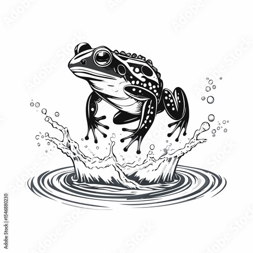 Frog Jumping Out Of Water Image Vector isolated on white background.