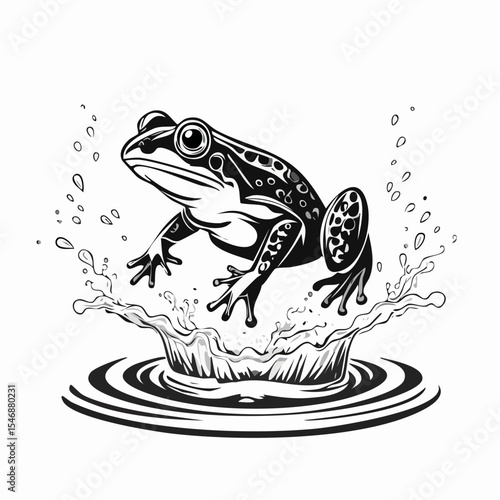 Frog Jumping Out Of Water Image Vector isolated on white background.
