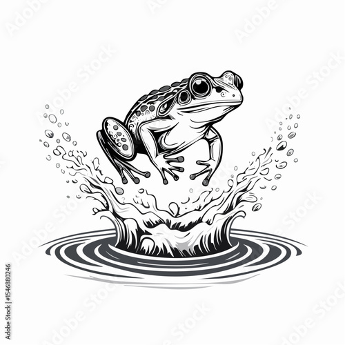 Frog Jumping Out Of Water Image Vector isolated on white background.