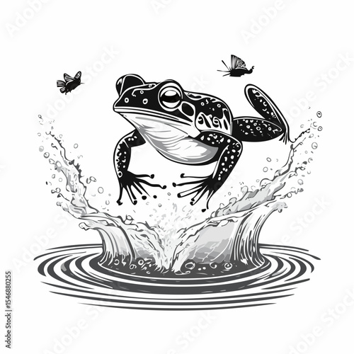 Frog Jumping Out Of Water Image Vector isolated on white background.