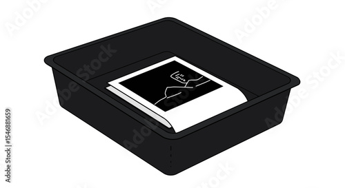 Vector of a photograph developing in a darkroom tray