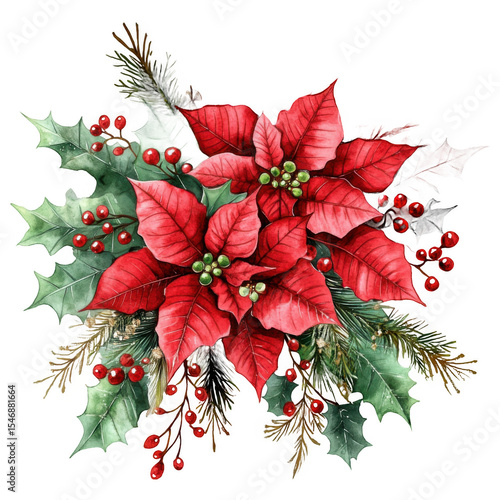 Wallpaper Mural Vibrant red poinsettia flowers surrounded by green leaves and berries, ideal for festive decorations Torontodigital.ca