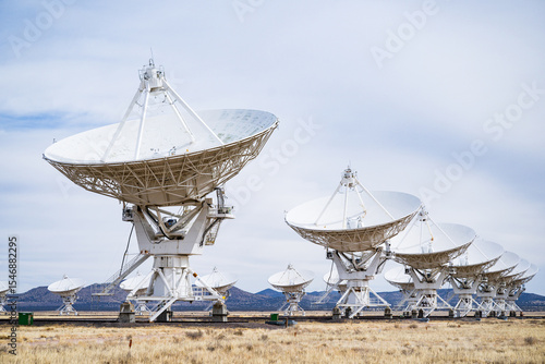 Telescope antennae in the Very Large Array at the National Radio Astronomy Observatory (NRAO) near Socorro New Mexico