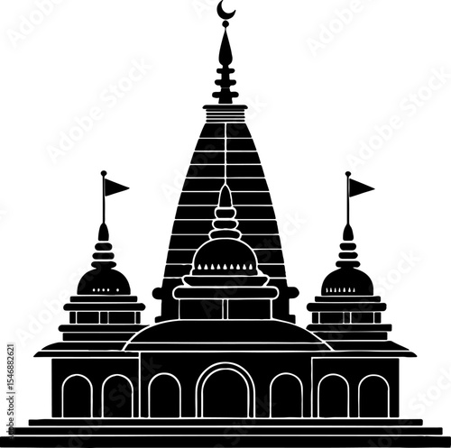 Line art illustration of a hindu temple